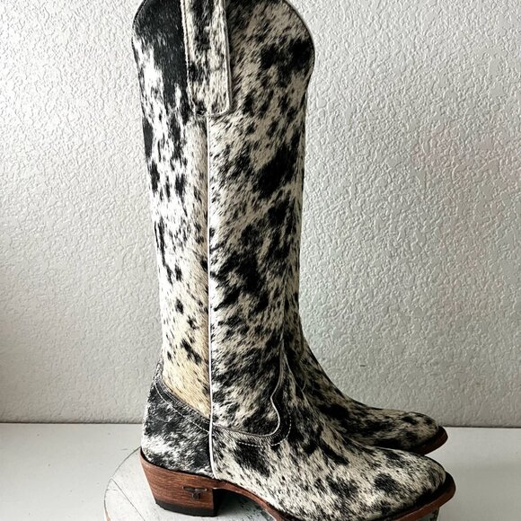 Lane Boots Womens Cowhide Cowboy Boots Tall Black Western Hair on Hide Size 8 - Picture 3 of 10